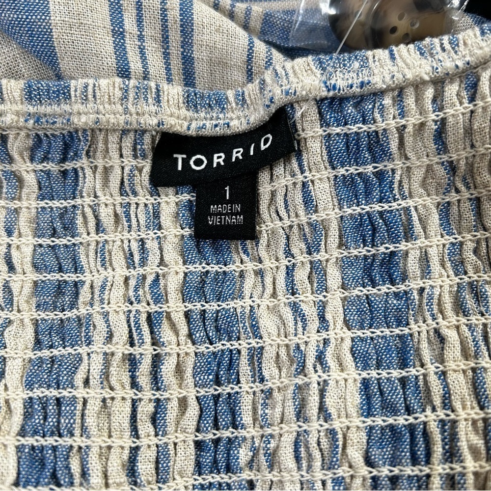 NWT Torrid Blue and Tan Striped Linen Blend Cropped Tank Top Size 1-14/16 - Picture 3 of 11